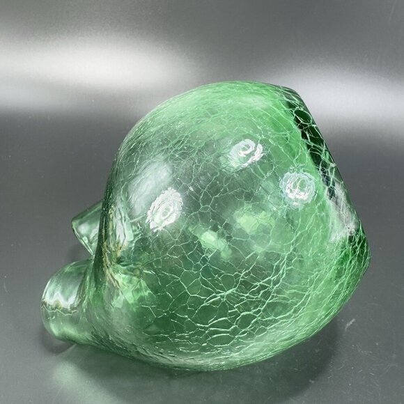 Green Crackle Glass Pinched Ivy Vase Hand Blown Glass Vase Hand Made Glassware - Picture 10 of 14
